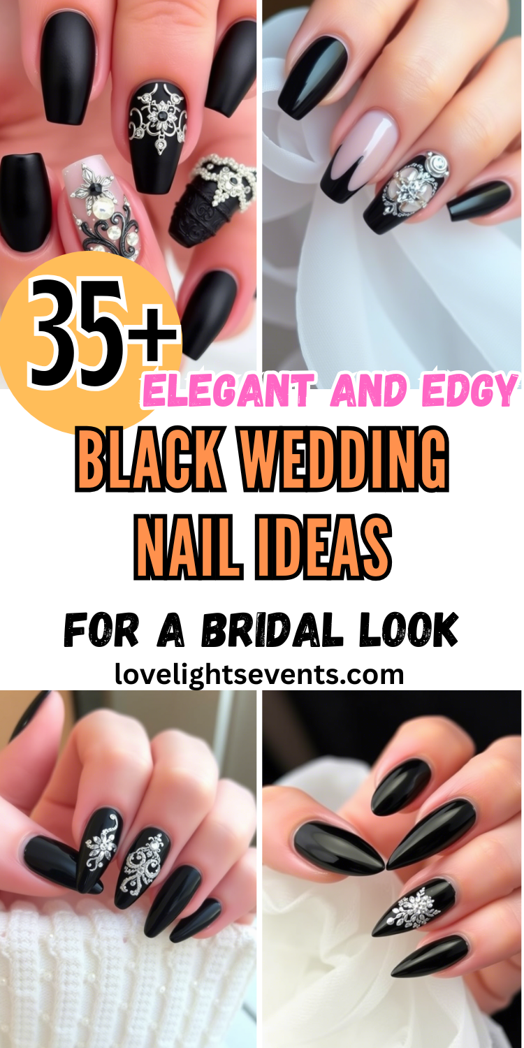 35 Elegant and Edgy Black Wedding Nail Ideas for a Bridal Look