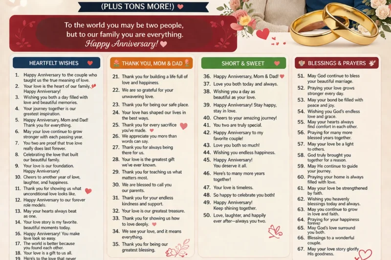 67 Happy Anniversary Wishes for Parents (Plus Tons More!) ❤️2026